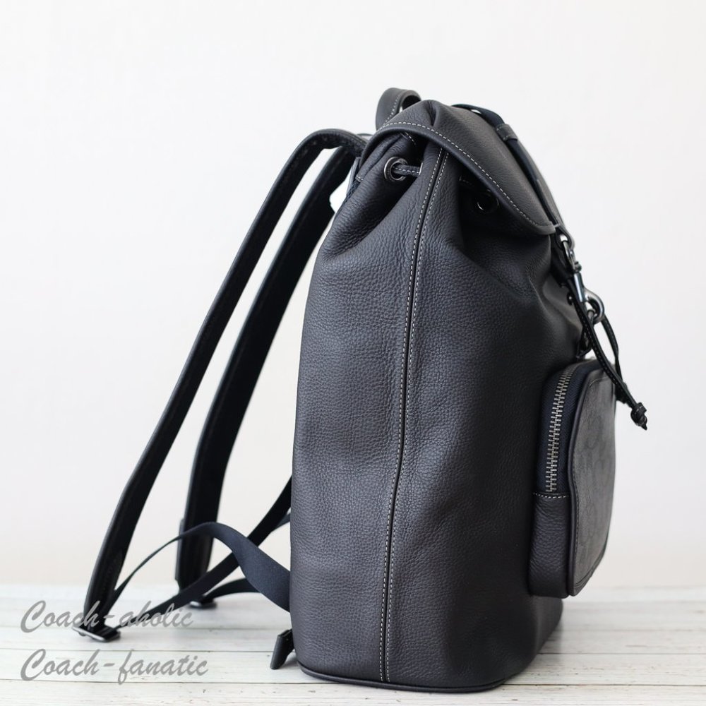 NWT Coach C9864 Sullivan Backpack In Signature Canvas Black/Charcoal - Picture 2 of 13